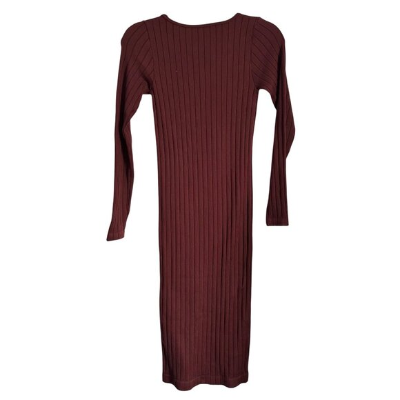 Kimberly Ribbed brown Long Sleeve Midi Dress With  Cutout size small. NWOT - Picture 1 of 12